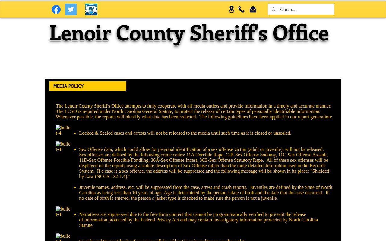 Lenoir County Sheriff media policy with arrest record and copy information
