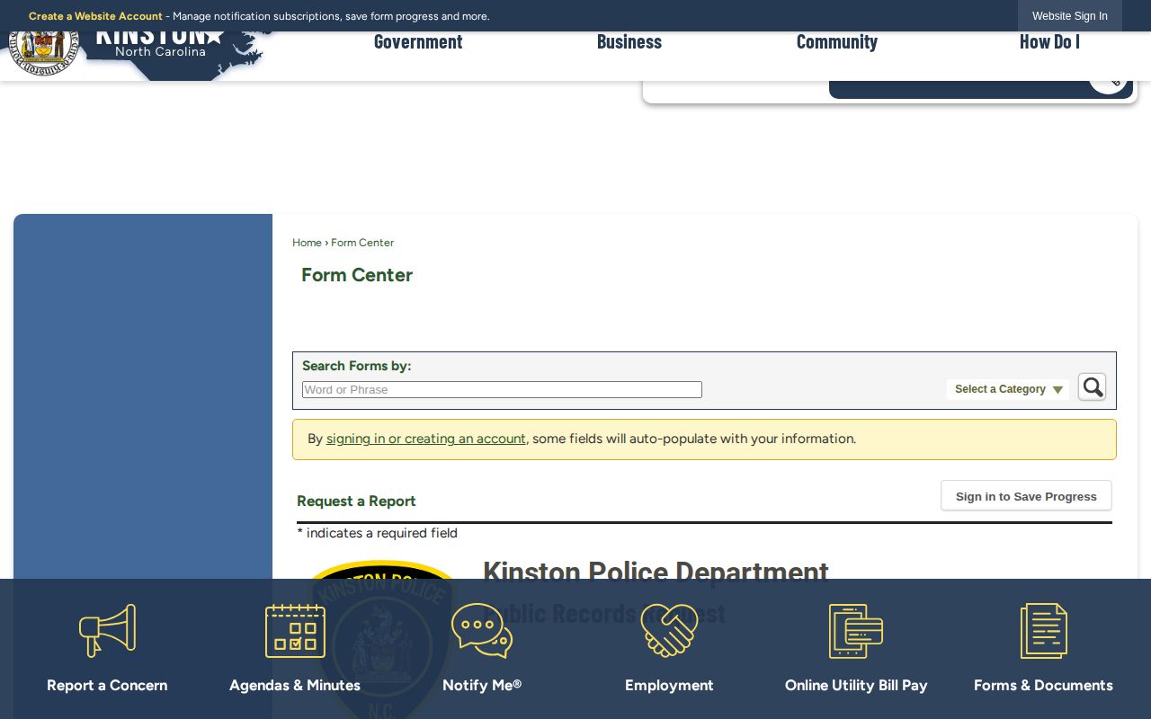 Kinston Police online arrest report request form
