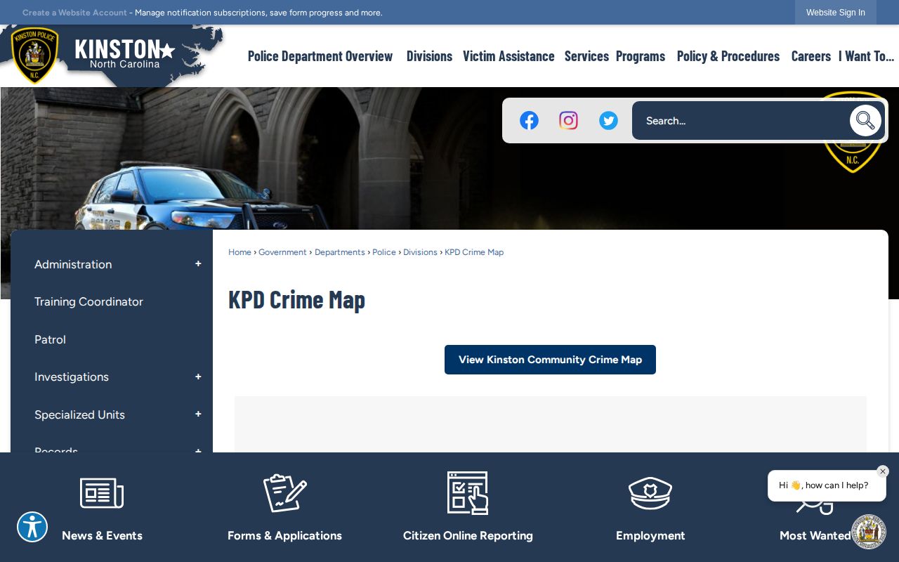 Kinston Police Community Crime Map information page