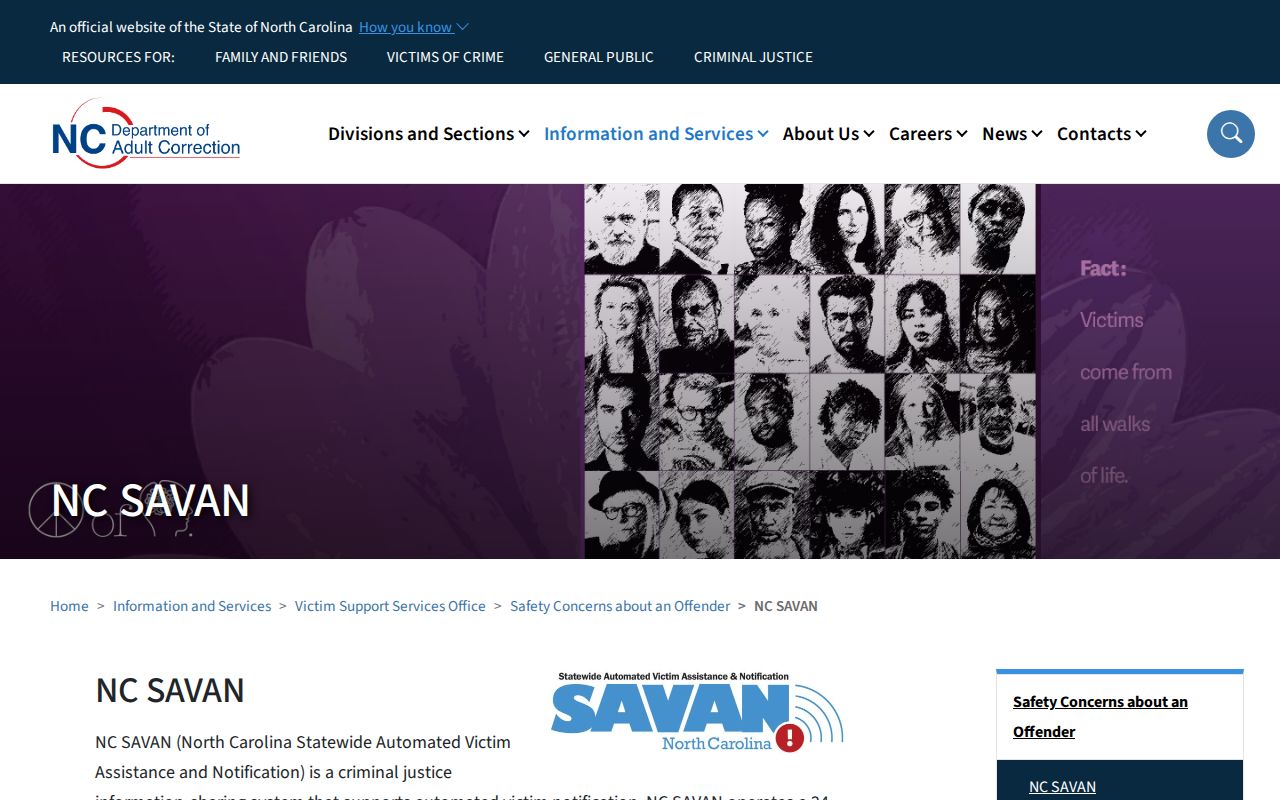 North Carolina SAVAN official information and registration page